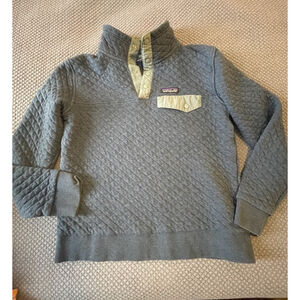 Patagonia Womens Small Organic Cotton Quilt Snap-T Pullover Heather Blue Green